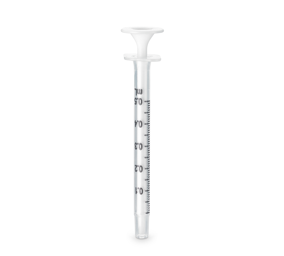 0.5 mL Oral Syringe, Short Tip shown vertically on a white background