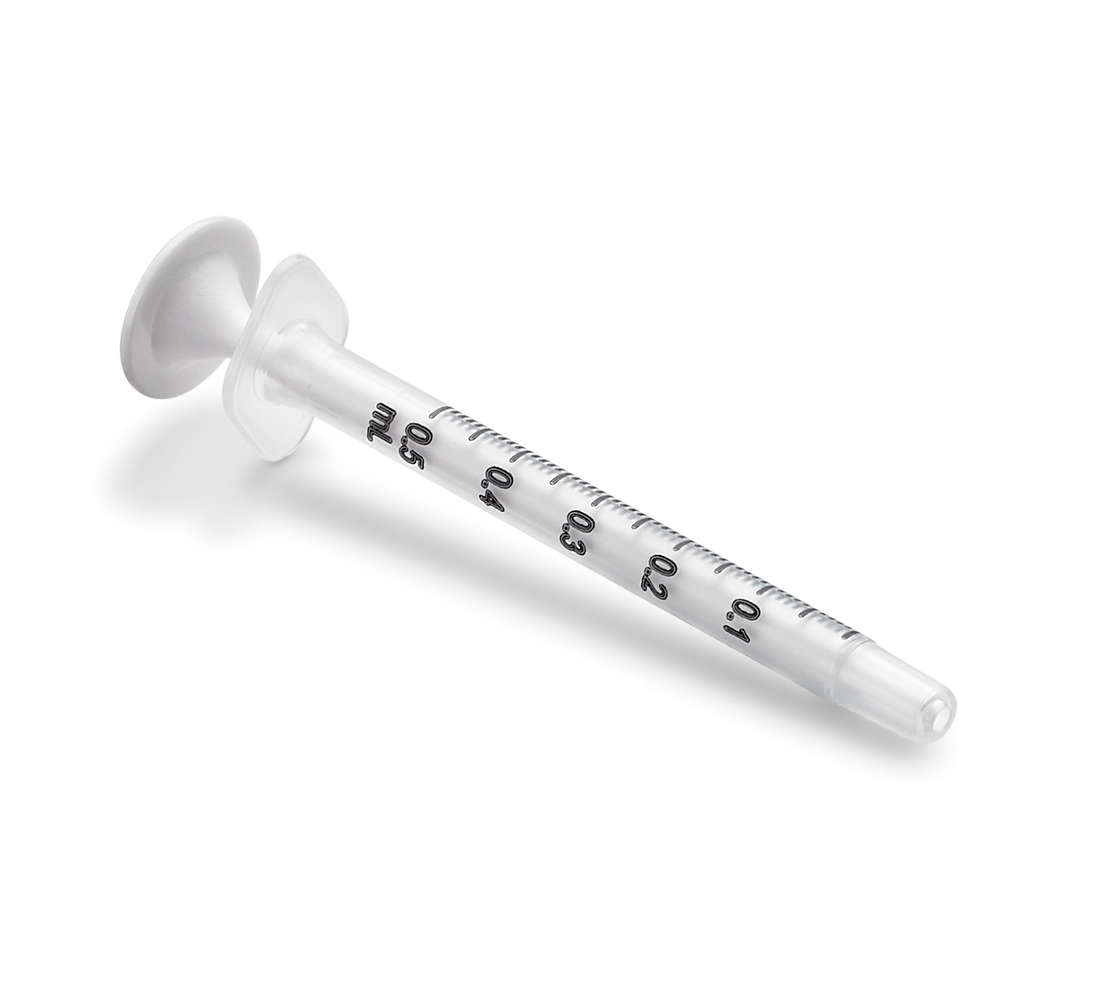 0.5 mL Oral Syringe, Short Tip shown diagonally on a white background
