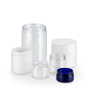PET jars on a white background for packaging nutraceuticals and supplements