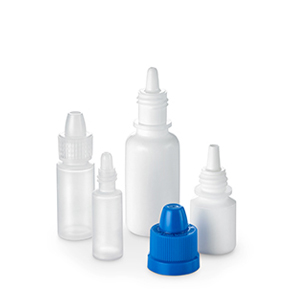a group of plastic dropper squeeze bottles for pharmaceutical use