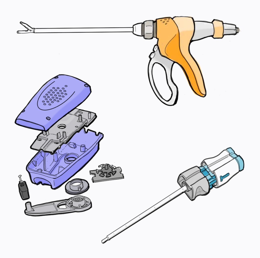 sketch of medical and surgical devices and components